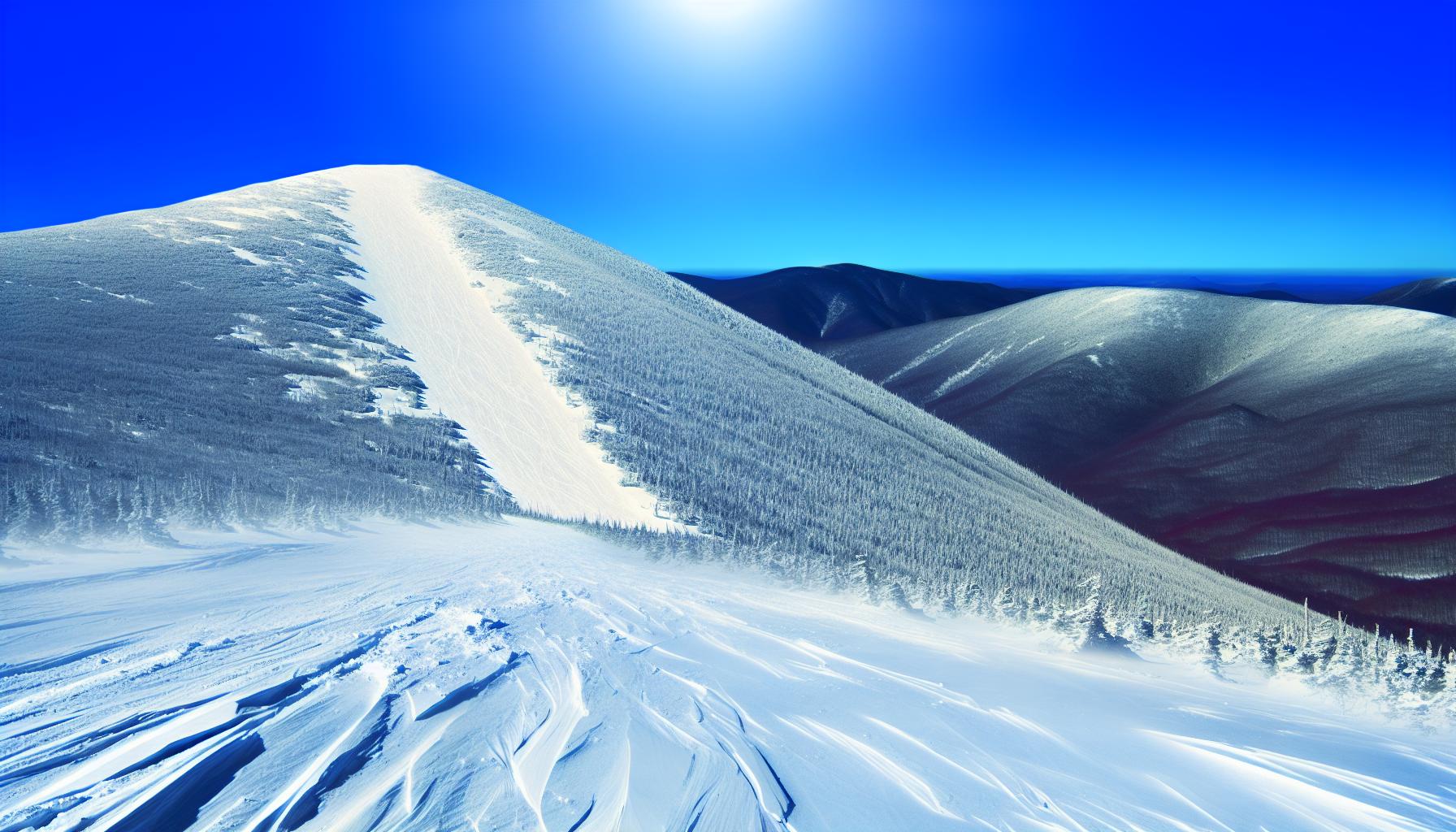 realistic scenery of above treeline east coast snow skiing mountain top