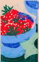 blue bowl of strawberries from harpers