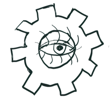 pencil sketch of an eyeball in a gear
