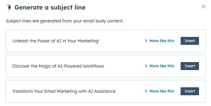 HubSpot AI generates an email subject line
